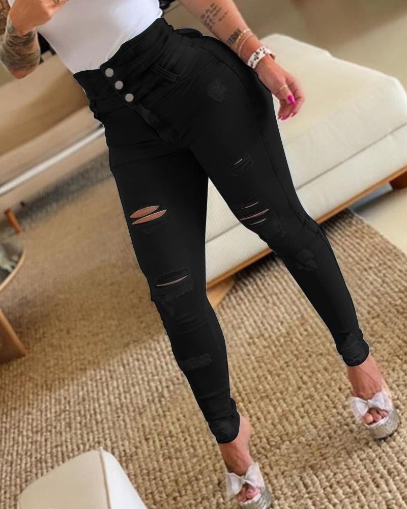 ChicShe 2025 Spring And Autumn New High-Waisted Denim For Women Bestselling Ripped Skinny Pants High Elastic Slimming_voghion.com