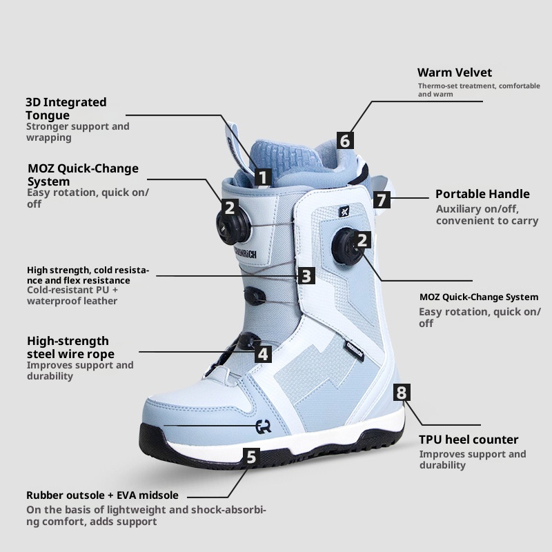 Zees CHANRICH Doppelschnallen-Snowboardschuhe Schnellverschluss für Damen und Herren, Allround-Snowboardschuhe zum Carven, Sliden, Flat-Flow-Snowboards und Freestyle-Ski_voghion.com