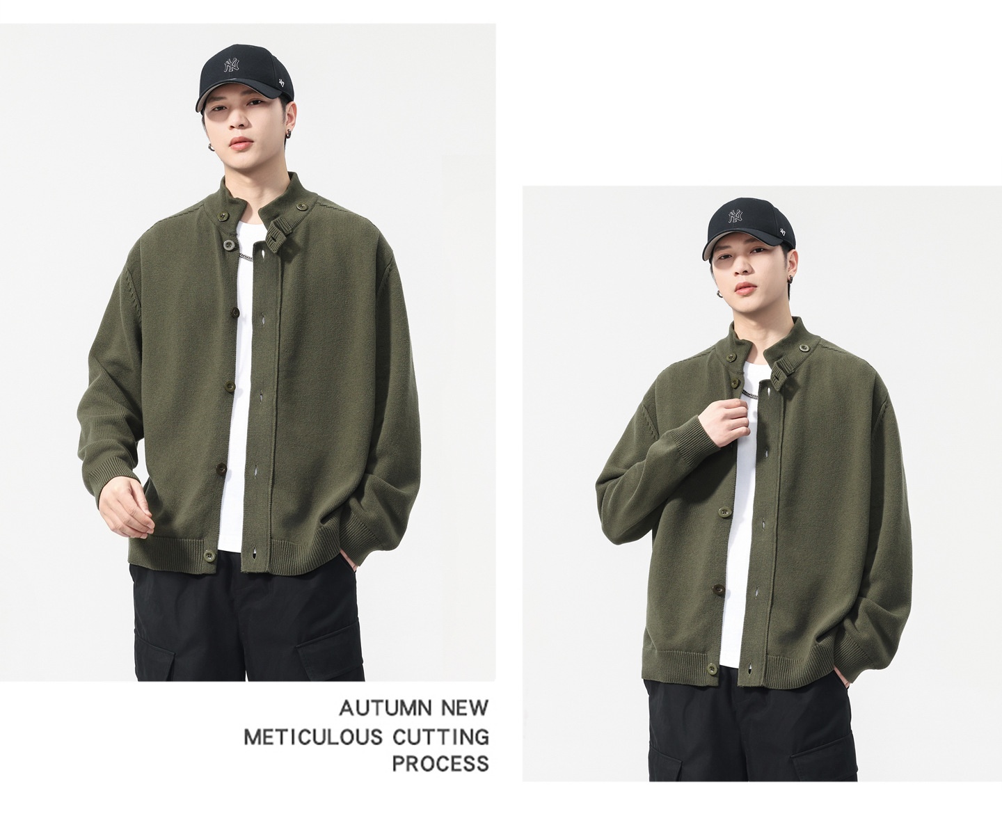 boy Boy Boy Boy 2025 Autumn Winter New Japanese Style Solid Color Stand Collar Cardigan Sweater Jacket Men Loose Casual Top_voghion.com