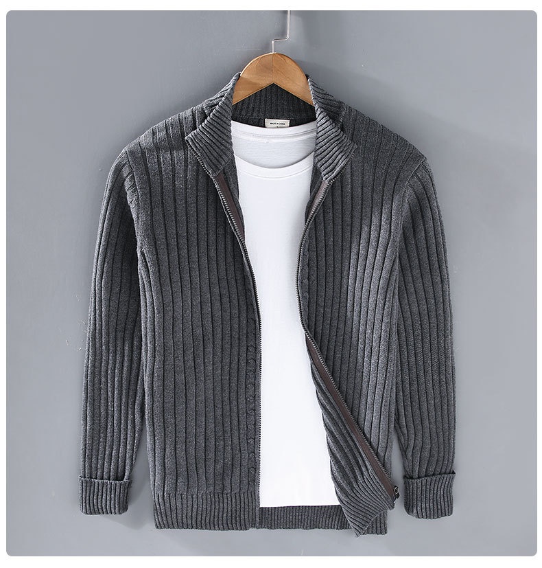 boy Boy Boy Boy 8525 Spring And Autumn New Cardigan Men Korean Version Trendy Base Layer Outerwear Zipper Black Knitted Sweater Jacket_voghion.com