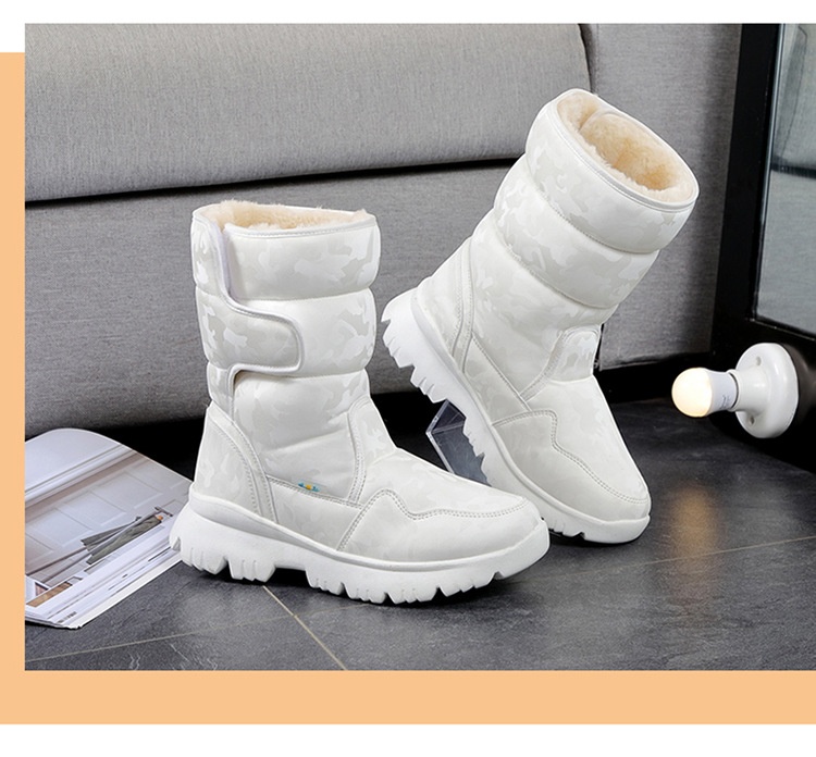 Zees Parent-Child Boys And Girls White Snow Boots Simple Camouflage Skiing Travel Thickened Waterproof Non-Slip Cross-Border_voghion.com