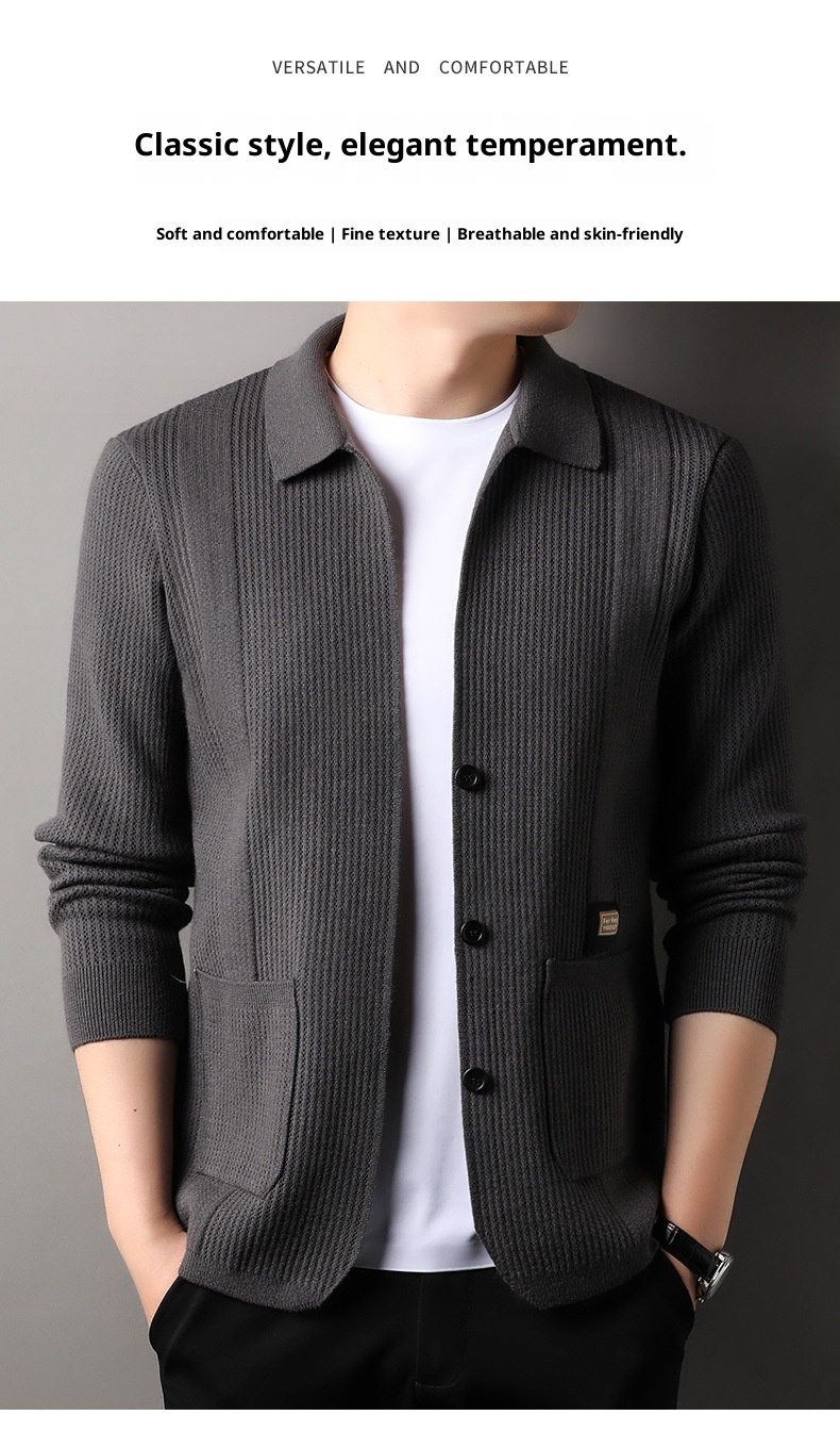 boy Boy Boy Boy Live Streaming Off-Site Dropshipping Autumn Winter Cardigan Men Solid Color Casual Men's Versatile Jacquard Knitted_voghion.com