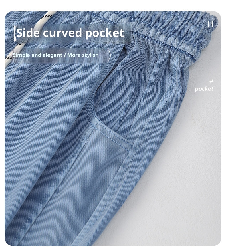 Jean ChicShe Tencel pour femme, été 2025, coupe fine, taille S, drapé, taille élastique, jambes larges, effet soie glacée._voghion.com