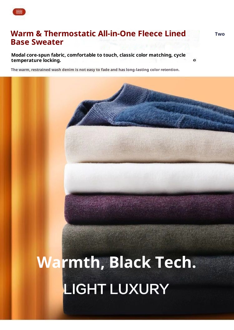 boy Boy Boy Boy Half Turtleneck Sweater For Men, Fleece-Lined Thickened, Autumn And Winter, Mid-Neck, Solid Color, Student Base Layer,_voghion.com