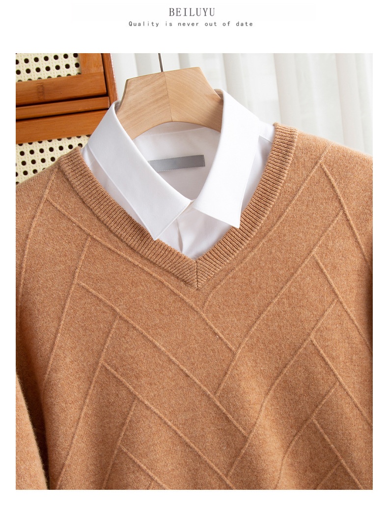 Maglione spesso da uomo in pura lana con scollo a V, autunno inverno 2024, nuovo modello casual da lavoro, con scollo a cuore_voghion.com