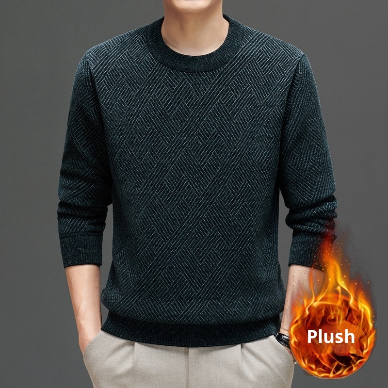 boy Boy Boy Boy 2023 Winter New Thickened Chenille Fleece Knitted Men's Round Neck Warm Base Layer Sweater_voghion.com