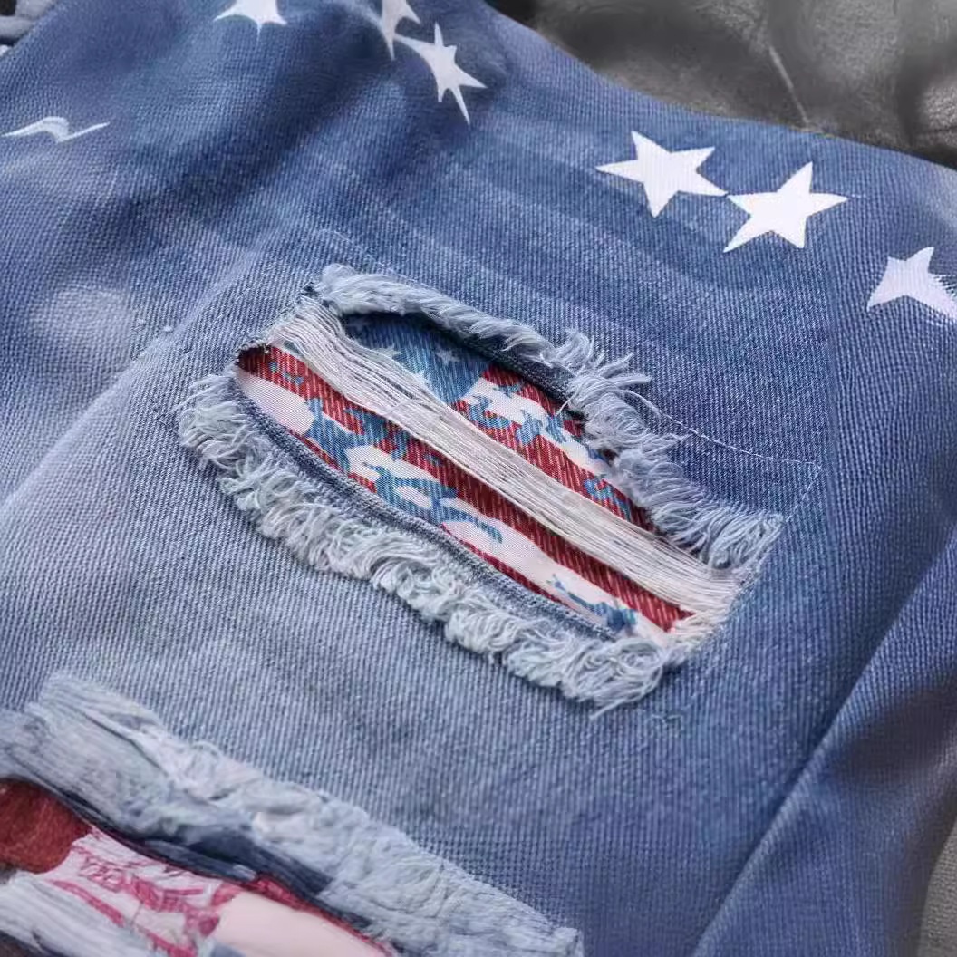 ChicShe European And American Foreign Trade Printed Ripped Cuffed Denim Shorts For Women_voghion.com