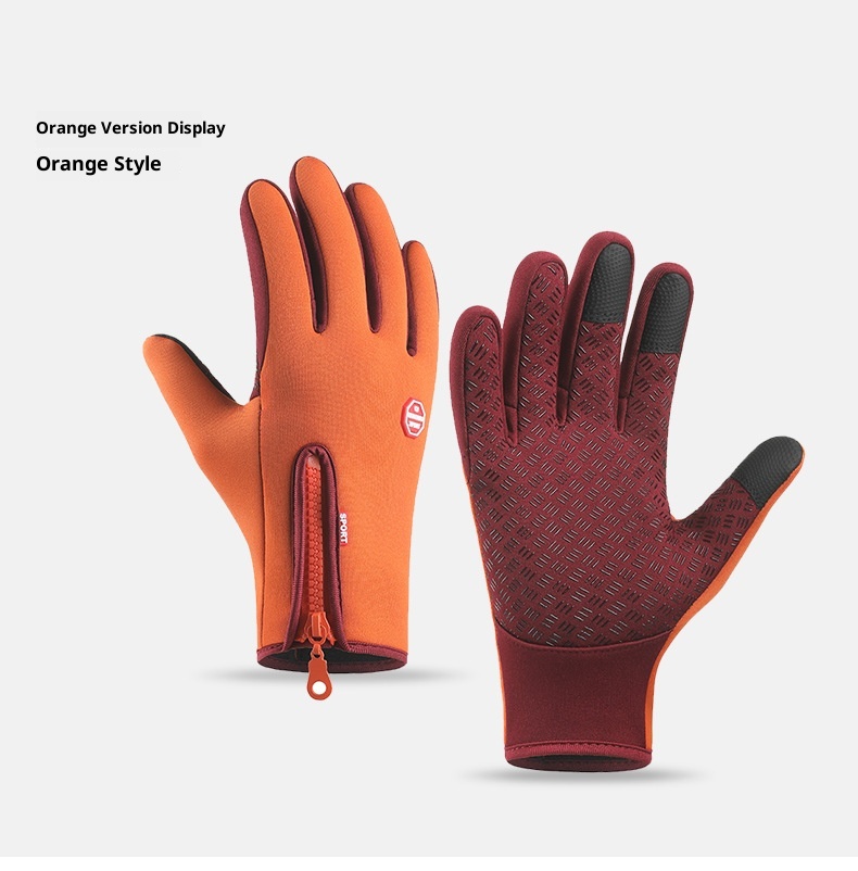 boy Boy Cross-Border Zipper Outdoor Sports Men Autumn Winter Cycling Riding Fleece Touchscreen Waterproof Hiking Gloves_voghion.com
