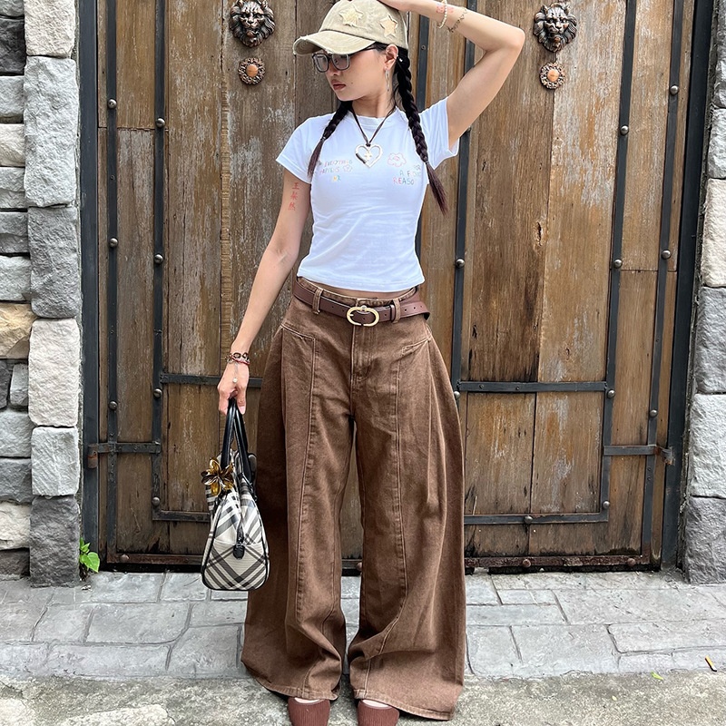 ChicShe Melard Retro Pleated Design Low Waist Jeans Street Style Hot Girl Women's New Personality Loose Wide Leg Pants_ecoleips.com
