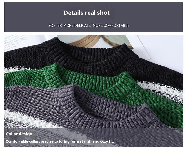 boy Boy Boy Boy Dropshipping Foreign Trade Wholesale Autumn Winter New Striped Men's Large Size Pullover Knitted Sweater For Men_voghion.com
