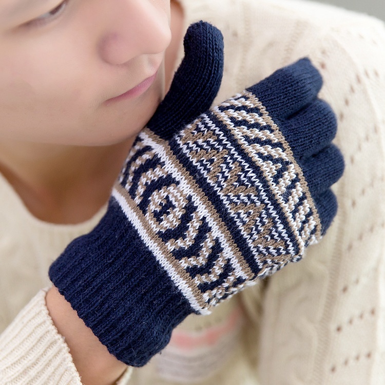Gants chauds d'hiver pour hommes et femmes, imperméables au froid, en laine et velours tricotées, jacquard, pour la vente ambulante._voghion.com