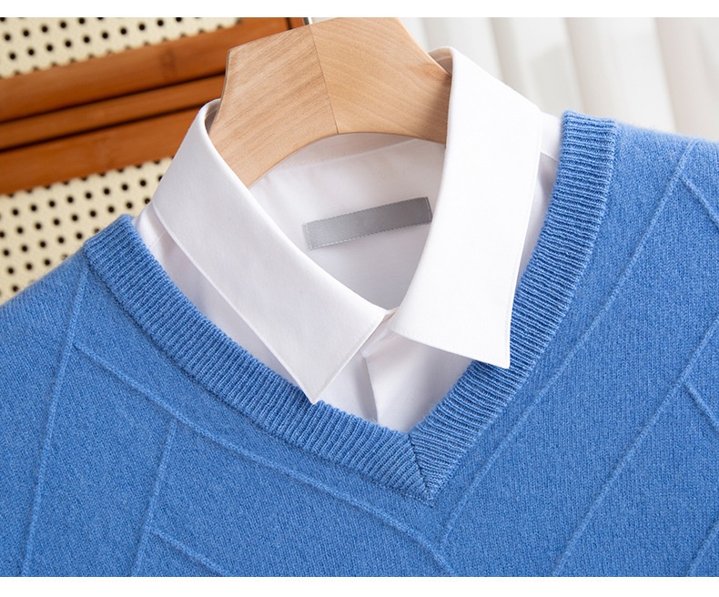 Maglione spesso da uomo in pura lana con scollo a V, autunno inverno 2024, nuovo modello casual da lavoro, con scollo a cuore_voghion.com