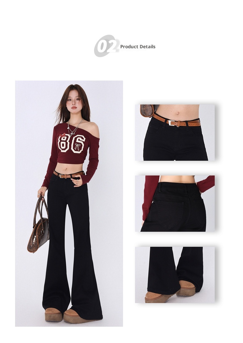 ChicShe ChicShe Spicy Girl Jean évasé pour femme, collection automne, taille S, noir, coupe slim, bottes cloche longues._voghion.com