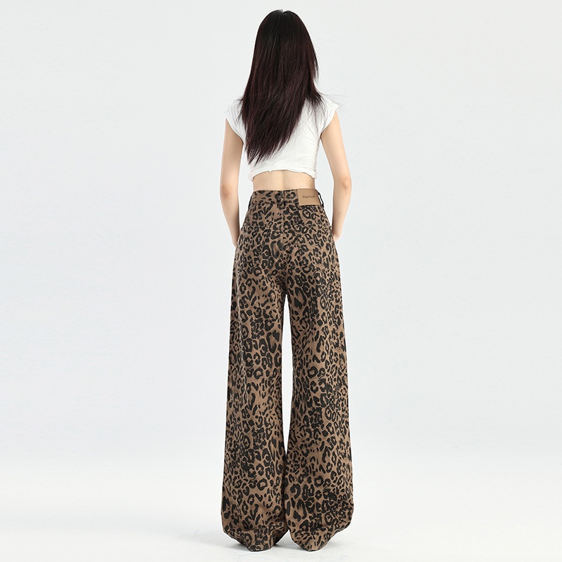 ChicShe luipaardprint wijde jeans voor dames herfst 2025 nieuwe hoge taille Amerikaanse stijl losse afslankende smalle versie_voghion.com
