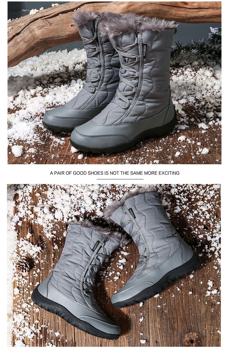 Botas antiderrapantes Zees Cross-Border para mulheres, ideais para esqui em regiões com neve no nordeste dos EUA. Forradas com lã, grossas e quentes._voghion.com