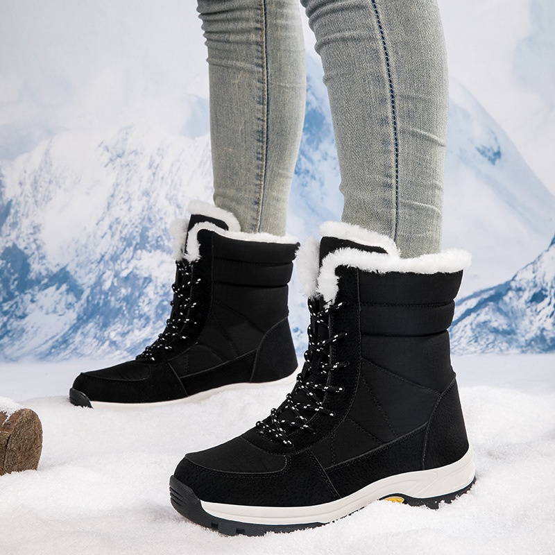 Zees Damen-Winterschuhe aus Baumwolle, gefüttert mit Fleece, wasserdicht, rutschfest, wadenhoch, ideal zum Skifahren_voghion.com