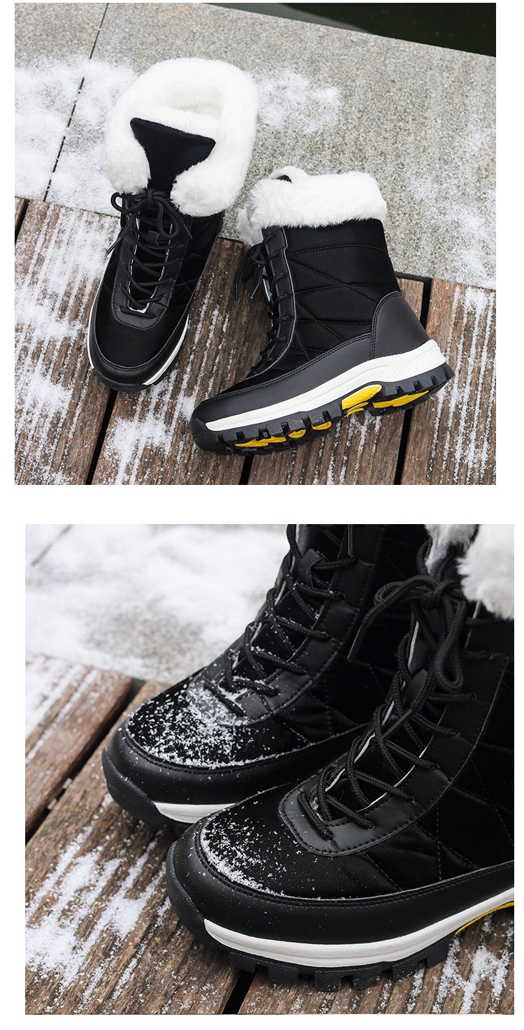 Zees 2025 Damen-Winterskischuhe, warm mit Fleece gefüttert, hohe Schnürschuhe aus Baumwolle, rutschfeste Wanderschuhe_voghion.com