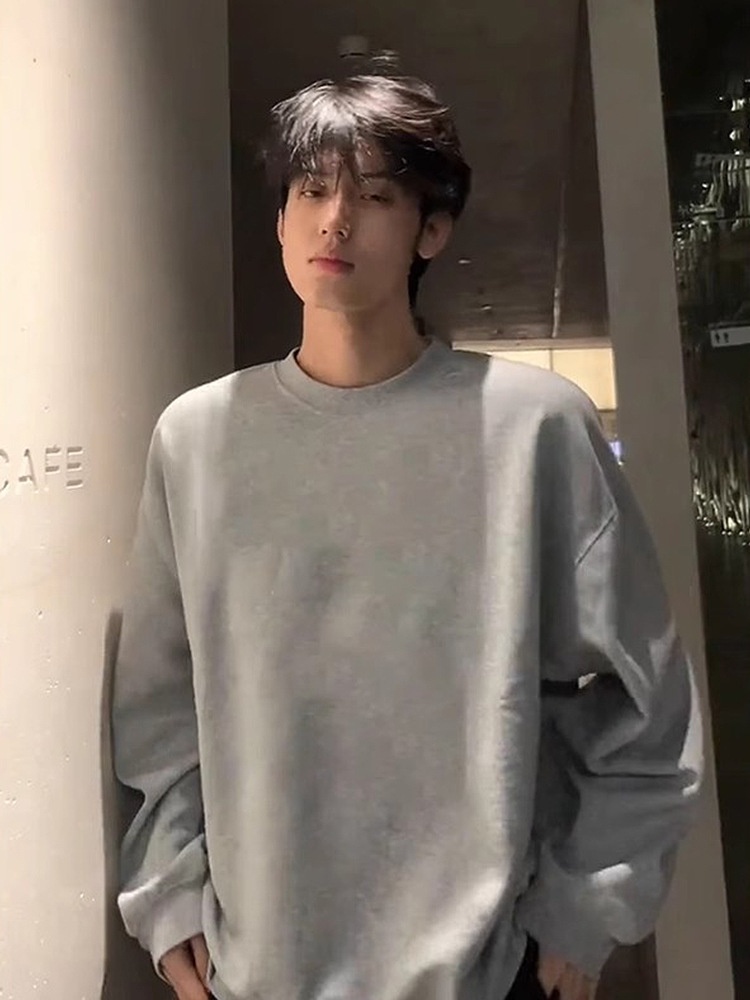 Schwarzes Herren-Sweatshirt im amerikanischen Stil, Herbst/Winter, Fleece, Cleanfit, schweres Langarmshirt aus reiner Baumwolle_voghion.com