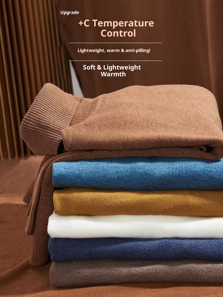 boy Boy Boy Boy Autumn Winter New High Collar Sweater Men Solid Color Inner Layer Knitted Men's Casual Business Slim Fit Base Shirt_voghion.com