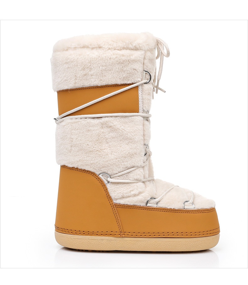 Zees 2025 New Thickened Ski Space With Lamb Wool Fur Patchwork High Tube Snow Boots For Export To Europe And America_voghion.com