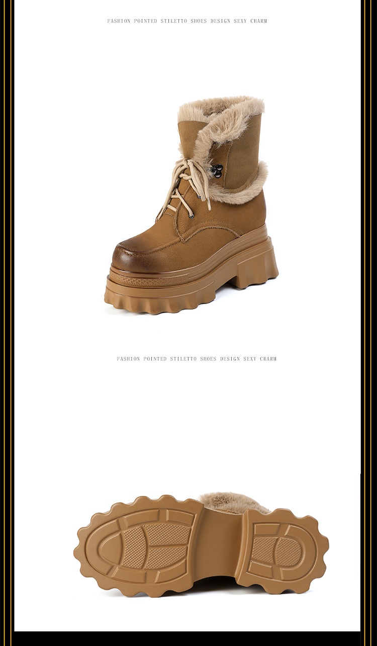 Botas de neve Zees de cano curto com cadarço, solado grosso e aumento de altura de 10 cm, para mulheres, ideais para esqui de inverno ao ar livre, em algodão quente._voghion.com