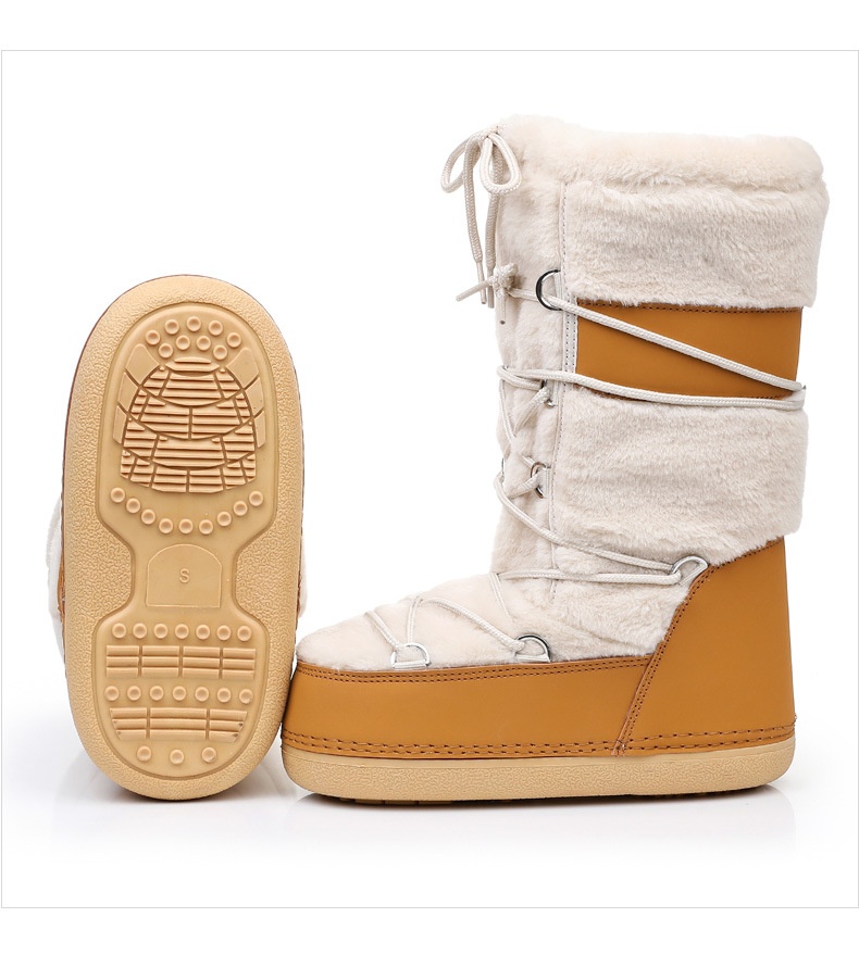 Zees 2025 New Thickened Ski Space With Lamb Wool Fur Patchwork High Tube Snow Boots For Export To Europe And America_voghion.com