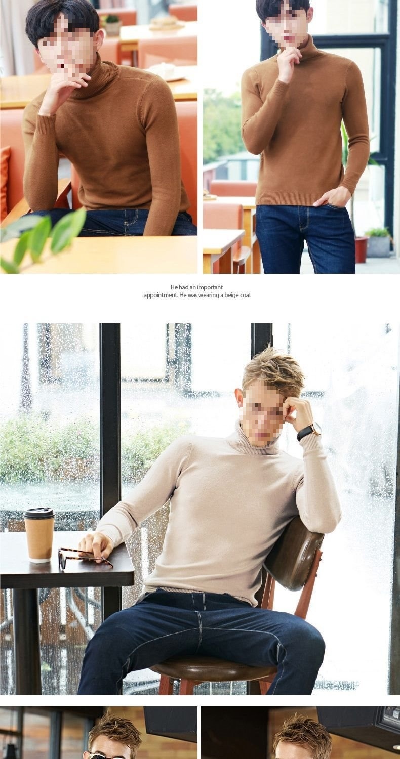 boy Boy Boy Boy Cross-Border Men's Knitted Warm Base Layer Slim Fit Half Turtleneck Korean Style Inner Wear Stylish Fuzzy Sweater Top_voghion.com