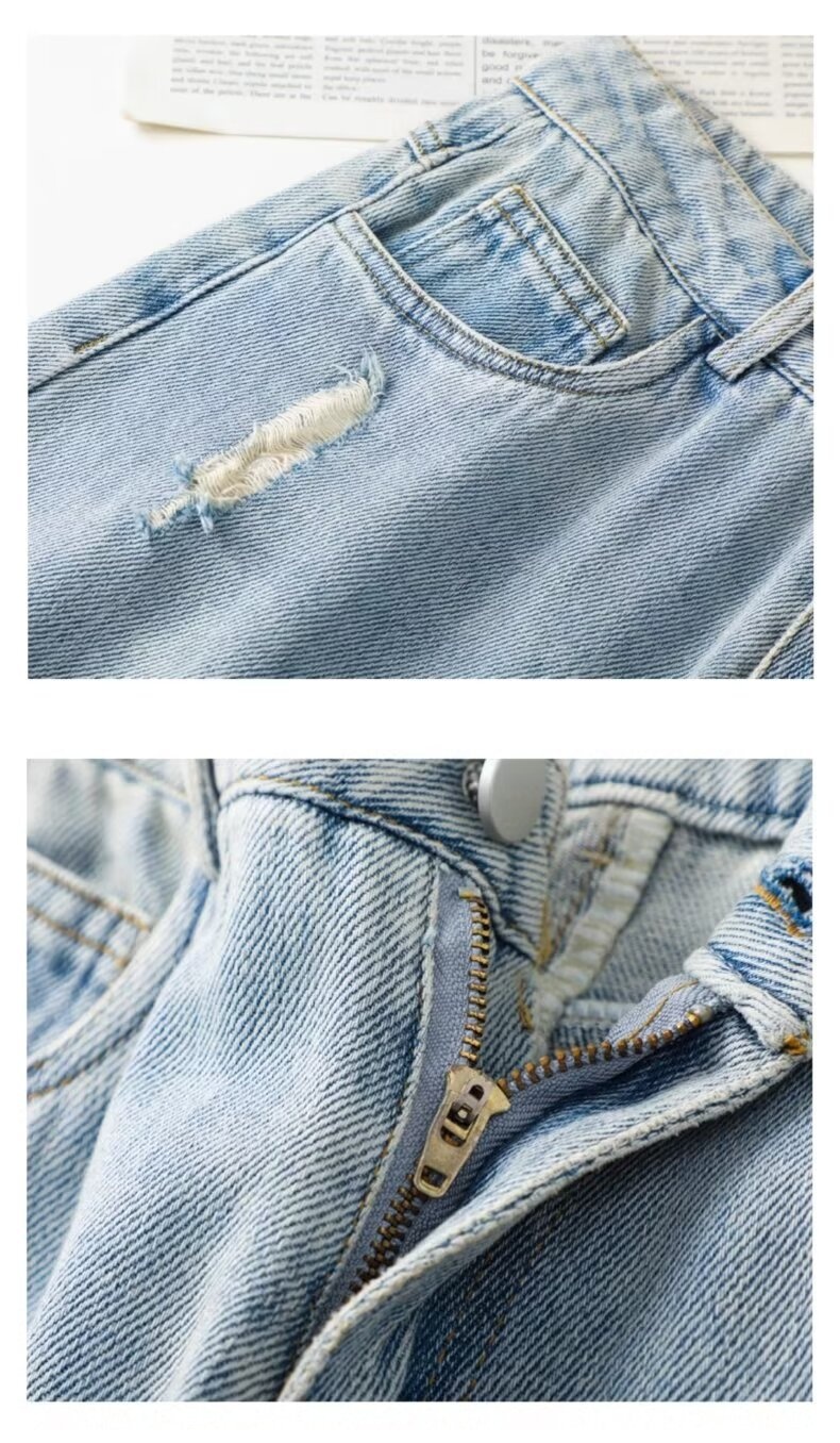 ChicShe Light Color Ripped Jeans Women 2024 New Summer Thin High Waist Loose Straight-leg Wide Leg Cropped Pants_voghion.com