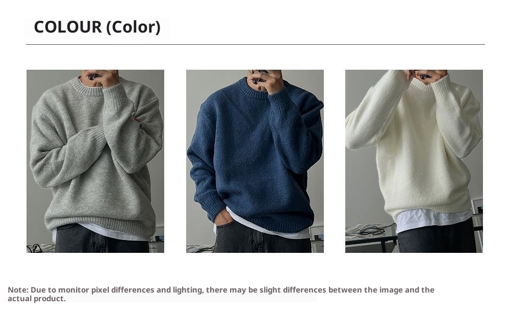 boy Boy Boy Boy Solid Color Drop Shoulder Round Neck Knitted Sweater For Men, Spring And Autumn Lazy Basic Versatile Sweater, Warm_voghion.com