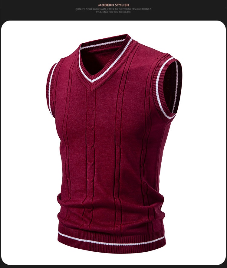 boy Boy Boy Boy Men's Knitted Vest V-Neck Sleeveless Sweater Spring Autumn New Fashion Casual Base Layer_voghion.com