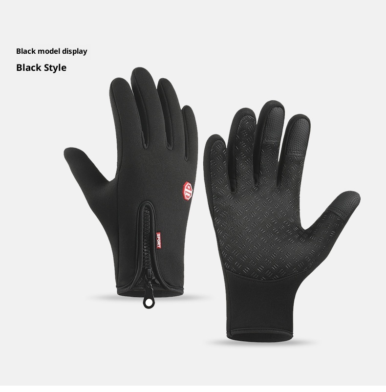 boy Boy Cross-Border Zipper Outdoor Sports Men Autumn Winter Cycling Riding Fleece Touchscreen Waterproof Hiking Gloves_voghion.com