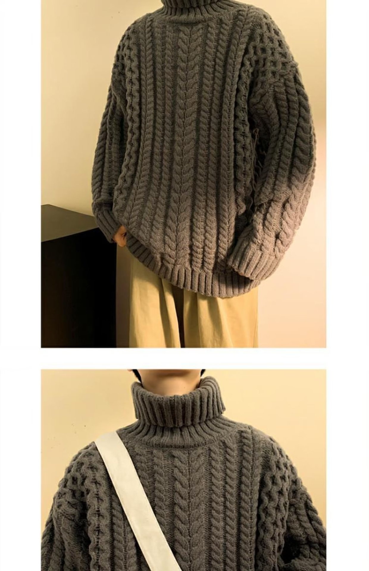 Pull en maille épaisse à torsades pour homme, col montant, automne-hiver, style américain décontracté, haut de gamme._voghion.com