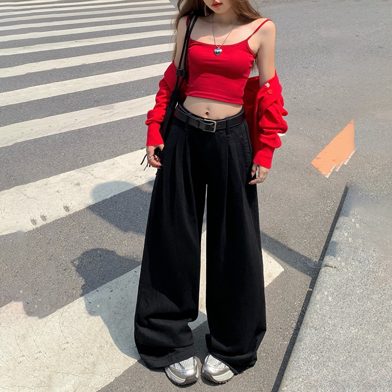 ChicShe YC&2 Color Retro High Waist Loose Wide Leg Pants Draped Floor-Length Pleated Versatile Slimming Straight Jeans For Women_voghion.com