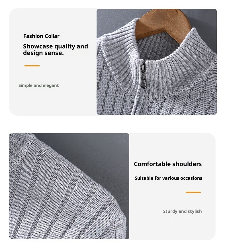 boy Boy Boy Boy 8525 Spring And Autumn New Cardigan Men Korean Version Trendy Base Layer Outerwear Zipper Black Knitted Sweater Jacket_voghion.com