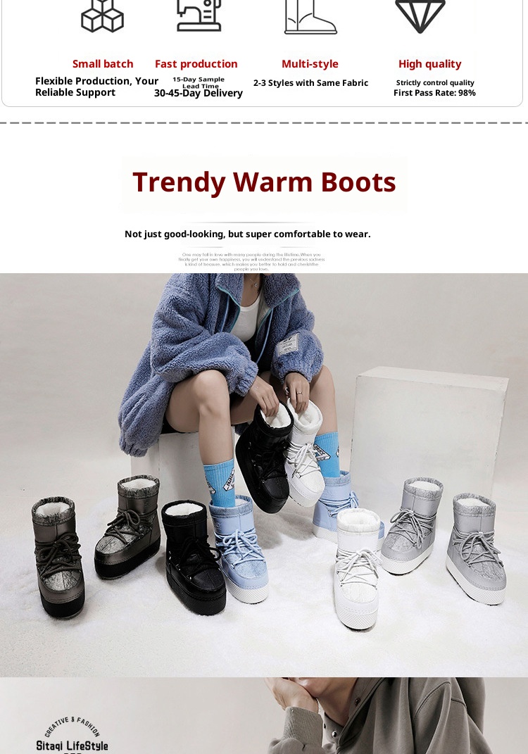 Zees Cross-Border Same Style Children's Parent-Child Snow Bright Color Ski Thick-Soled Women's Moon Thickened Waterproof_voghion.com