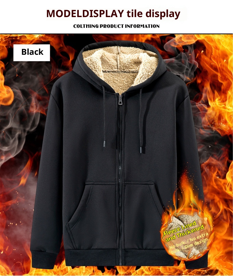 Herren-Sweatshirt/Cardigan aus Lammwolle für Herbst/Winter – warm, mit Kapuze und Reißverschluss, vielseitig, lässig, fleecegefüttert und dick gefüttert._voghion.com