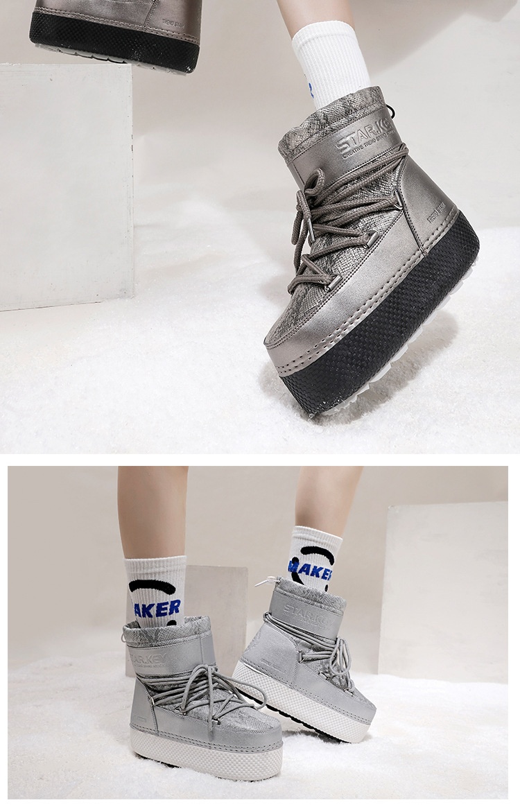 Zees Cross-Border Same Style Children's Parent-Child Snow Bright Color Ski Thick-Soled Women's Moon Thickened Waterproof_voghion.com