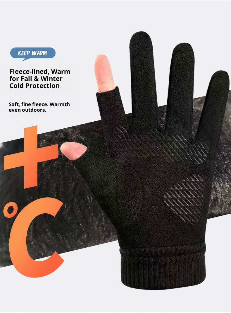 boy Boy Men's Winter Warm Fleece-Lined Touchscreen For Outdoor Riding, Driving, Motorcycle, Delivery, Suede Courier Gloves_voghion.com