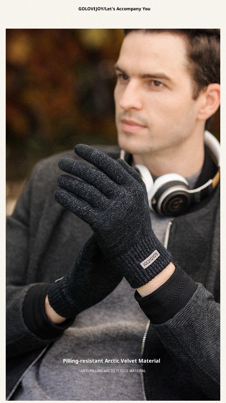 boy Boy Winter New Arctic Velvet Knitted Gloves For Men, Thickened And Warm, Non-Slip Woolen Gloves, Anti-Pilling DZ118_voghion.com