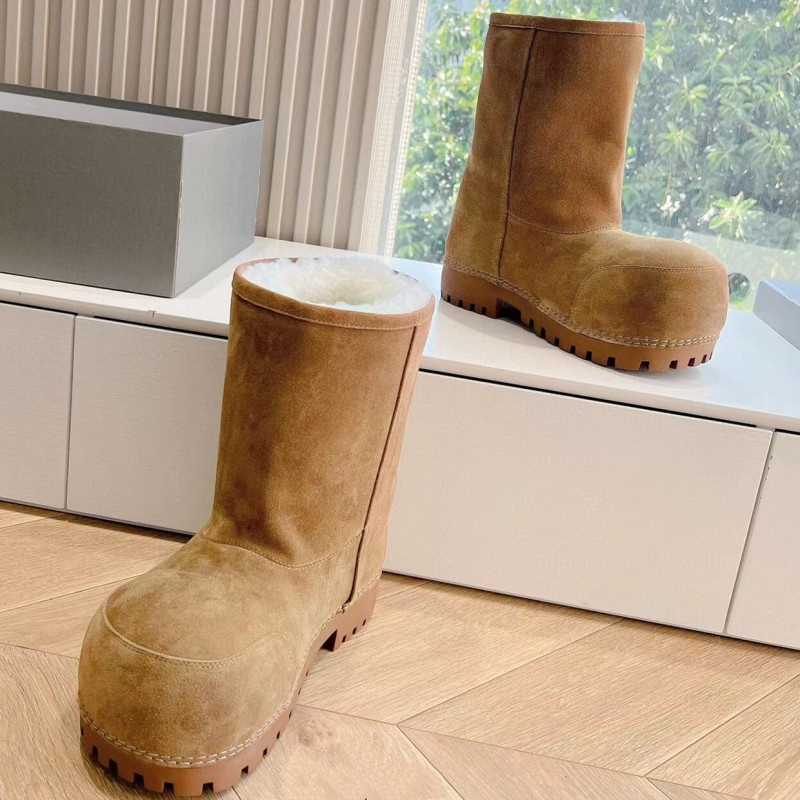 Zees Cowhide Genuine Wool Ugly Cute Big Toe Snow Couple Men And Women Thickened Warm Cotton Shoes Thick Sole Mid-Calf Ski_voghion.com