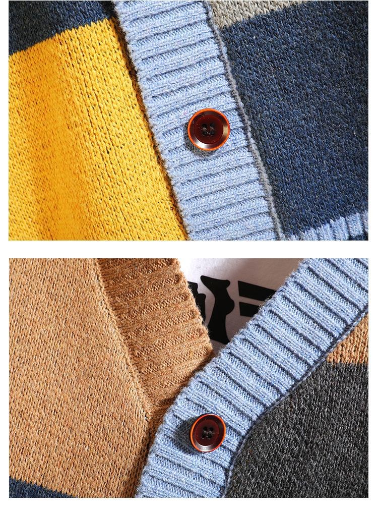 Herren-Cardigan für Jungen, Herbst/Winter, Design Sense Niche, V-Ausschnitt, Strick, locker, lange Ärmel, Patchwork, trendige Jacke_voghion.com