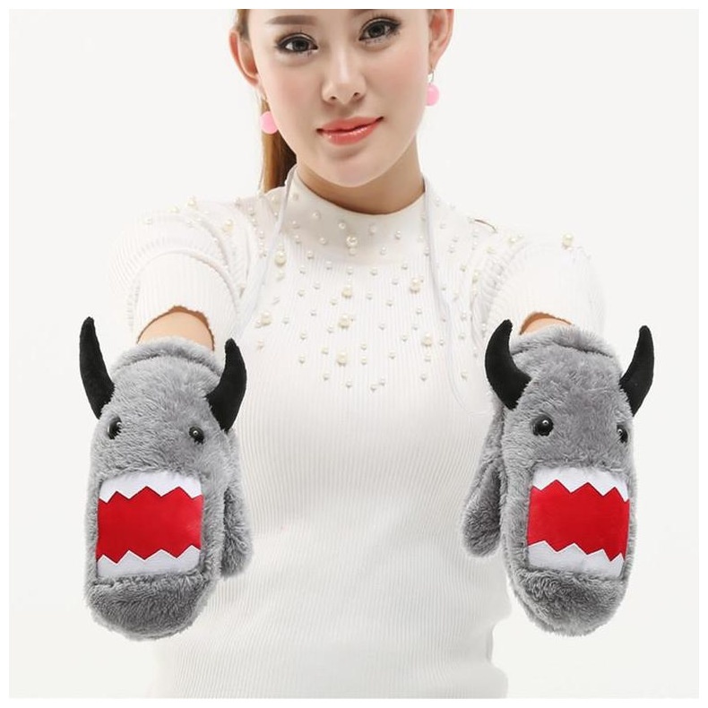 boy Boy Autumn Warm Gloves Plush Thickened Cute Neck Hanging Fashion Windproof Adult Black Student Full Finger Men Winter_voghion.com