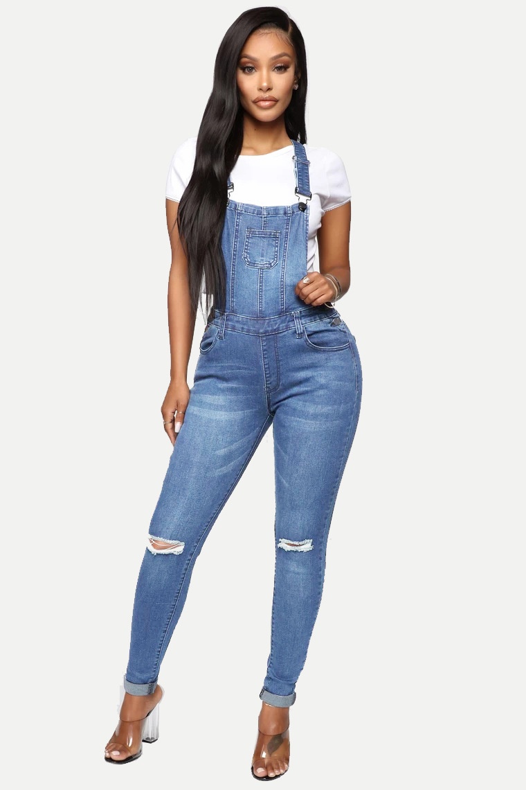 ChicShe 2023 Women's In-Stock European And American Cross-Border Distressed Washed Jeans Overalls_voghion.com