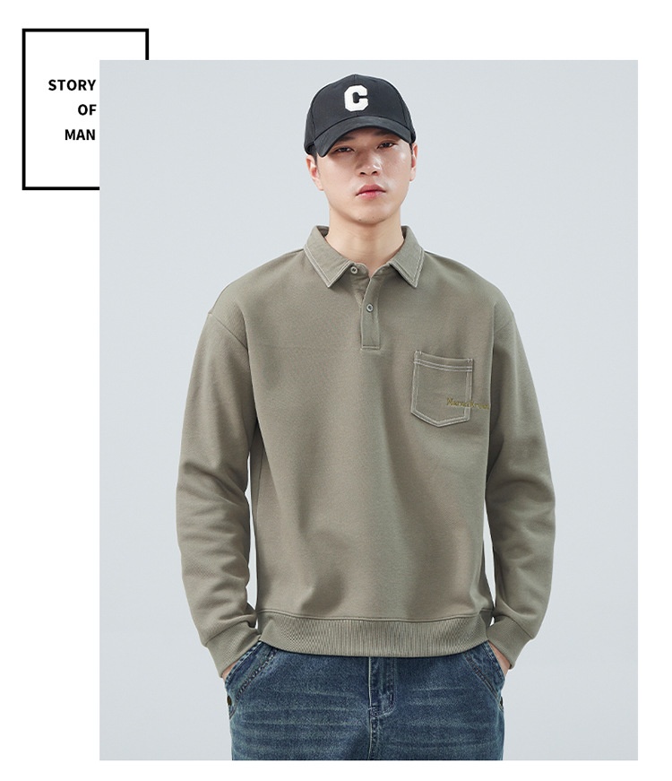 boy Boy 2024 Spring And New American Style Trendy Brand Sweatshirt Men's Turn-Down Collar Autumn Heavyweight High Street Polo_voghion.com