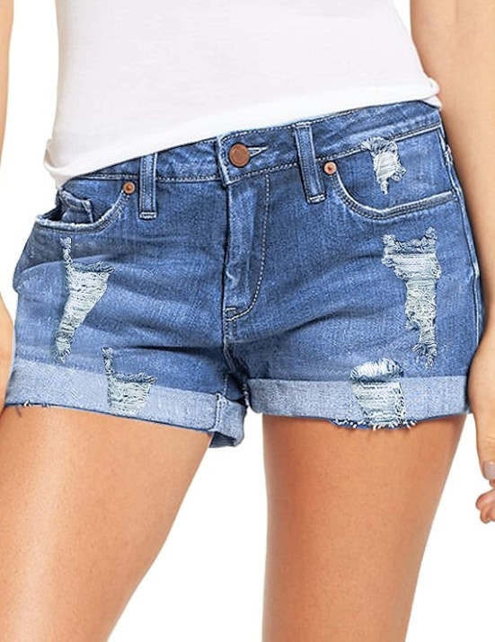 ChicShe European And American Foreign Trade Cross-Border Source Stretch Ripped Cuffed Denim Shorts For Women_voghion.com