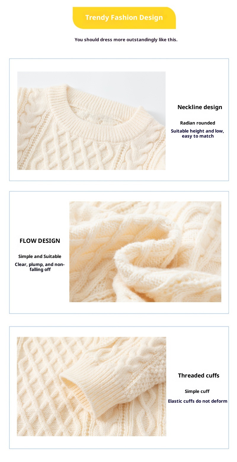 boy Boy Boy Boy Twist Sweater For Men, Autumn And Winter New Retro Japanese Style Round Neck Loose Fit, Fleece Lined, Thickened Sweater,_voghion.com