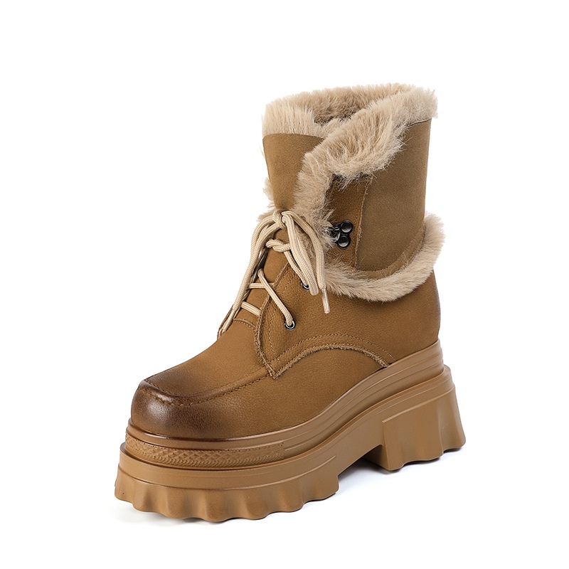 Botas de neve Zees de cano curto com cadarço, solado grosso e aumento de altura de 10 cm, para mulheres, ideais para esqui de inverno ao ar livre, em algodão quente._voghion.com