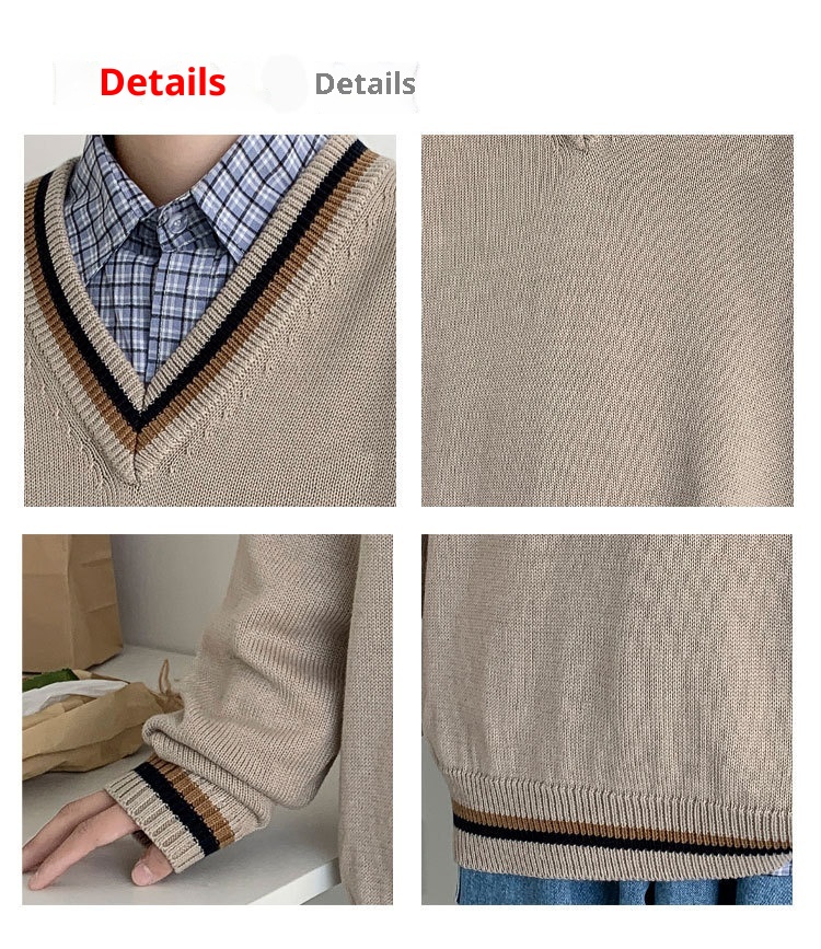 boy Boy Boy Boy Autumn Winter Sweater Men V-Neck Japanese Retro Loose Korean Style Pullover Casual Trendy Brand BF Color Block Knitwear_voghion.com