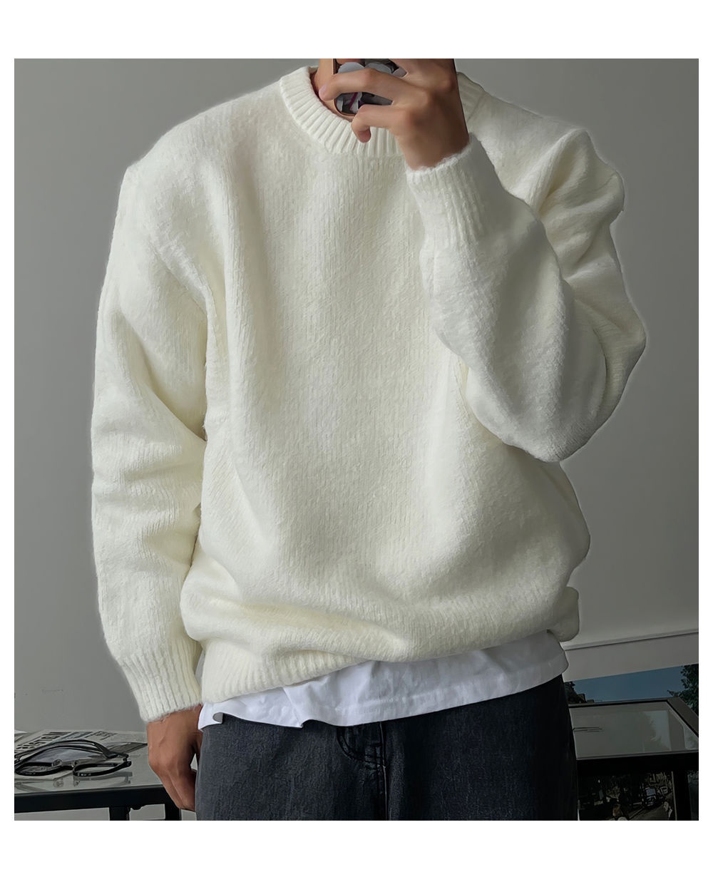boy Boy Boy Boy Solid Color Drop Shoulder Round Neck Knitted Sweater For Men, Spring And Autumn Lazy Basic Versatile Sweater, Warm_voghion.com