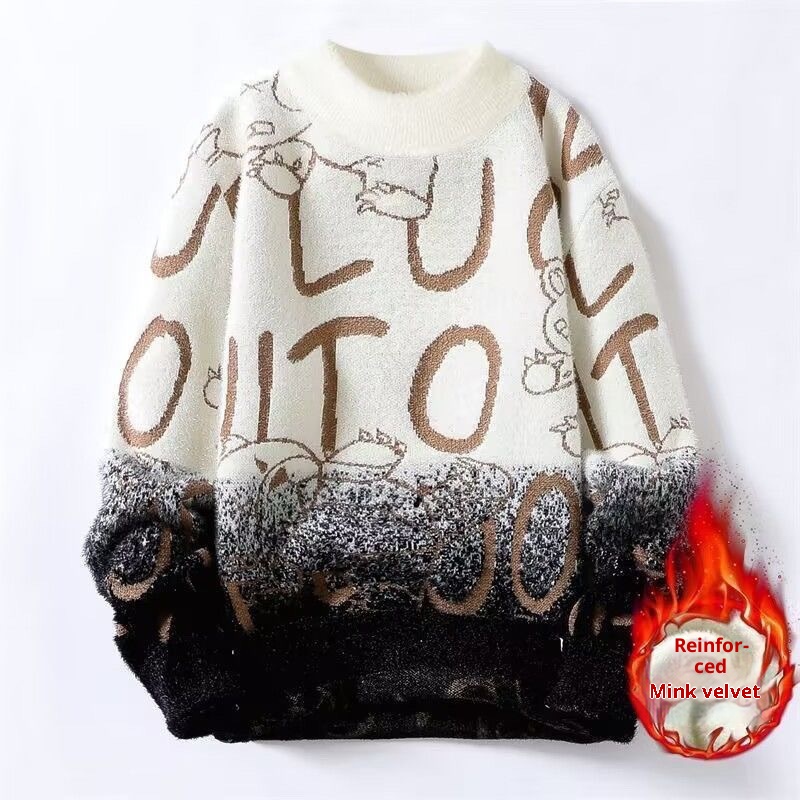 boy Boy Boy Boy Teenagers' Thickened Mink Wool Sweater Boys, Winter Trendy Half Turtleneck Base Knitwear For Middle And High School_voghion.com